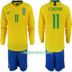 Billige Fotballdrakter Brasil P. Coutinho 11 Barn VM 2018 Hjemmedraktsett Langermet